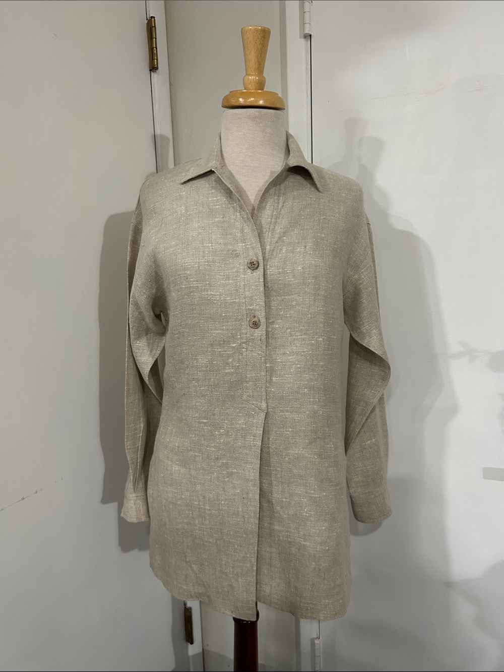 Island Republic Light Beige Button-Front Linen Blend Shirt